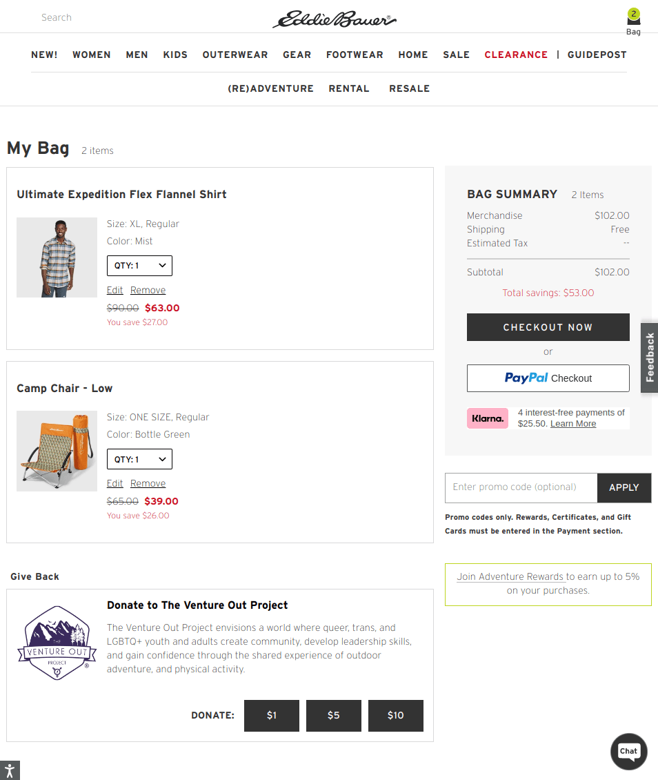 Eddie bauer checkout